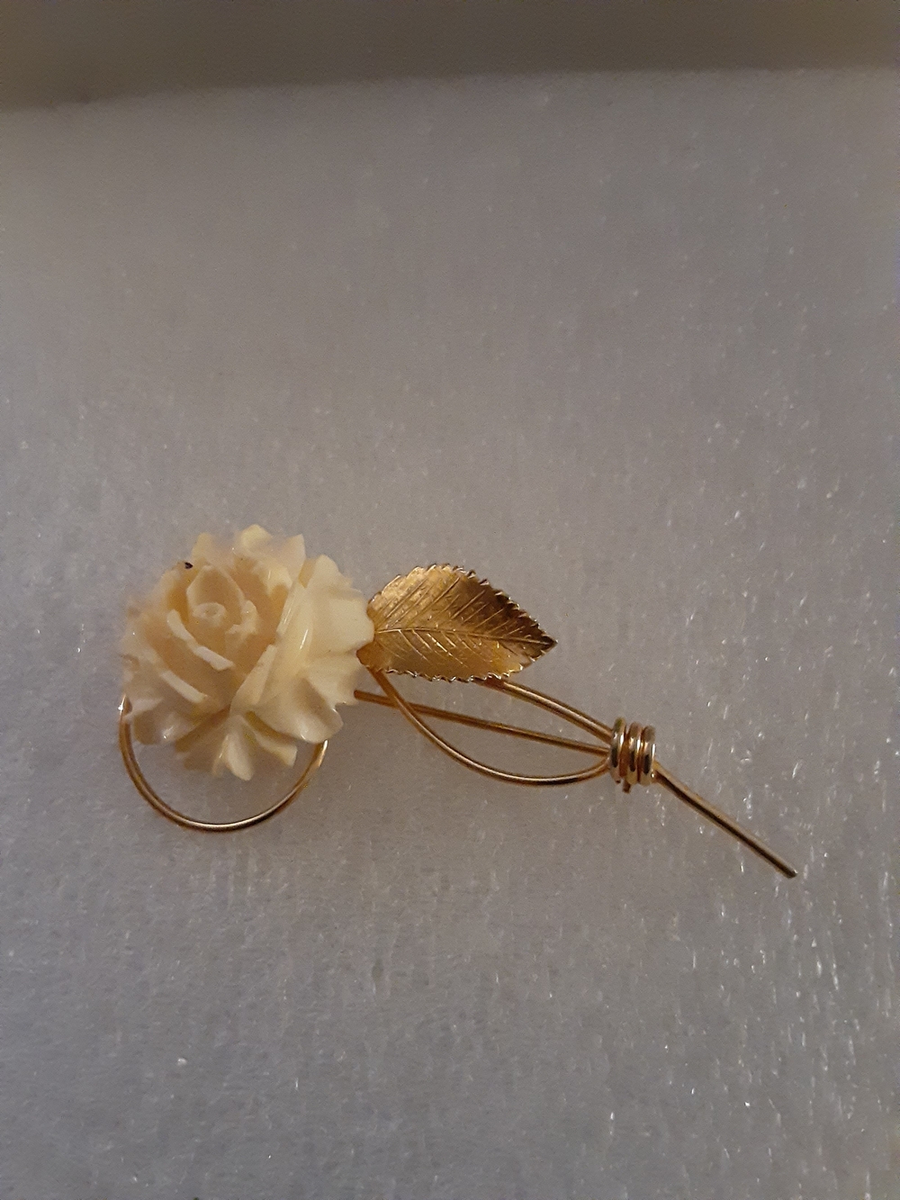 Vintage Carved White Rose Brooch Pin Gold Filled Artsy Career Cocktail